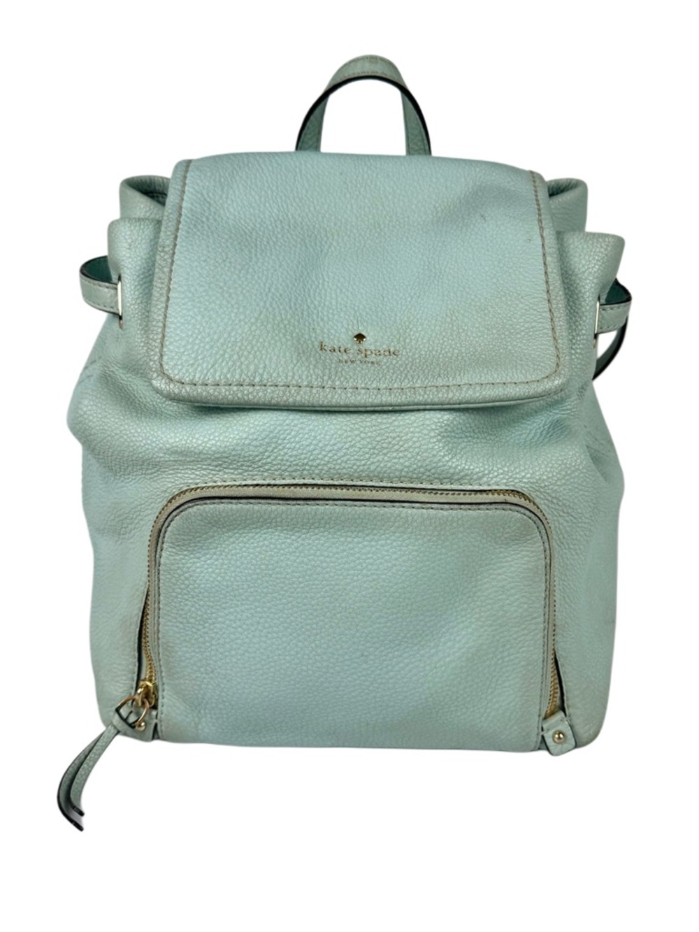 VTG Kate Spade Kristi Medium Flap Backpack Dewey Blue Pebble Grain Leather Bag